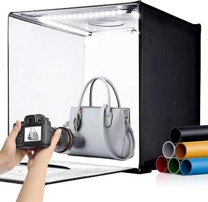 24"x24" Photo Studio Light Box for Photography, Foldable Bi-Color Dimmable Shooting Tent Kit with 240 LED Lights, 3000-6500K Lighting Booth, 6 Color Backdrops