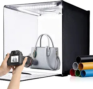 24"x24" Photo Studio Light Box for Photography, Foldable Bi-Color Dimmable Shooting Tent Kit with 240 LED Lights, 3000-6500K Lighting Booth, 6 Color Backdrops
