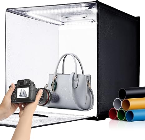 24"x24" Photo Studio Light Box for Photography, Foldable Bi-Color Dimmable Shooting Tent Kit with 240 LED Lights, 3000-6500K Lighting Booth, 6 Color Backdrops