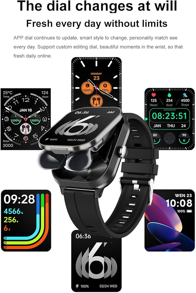 Smart Watch with Earbuds, 2.01" HD Screen 2 in 1 Smartwatch with Bluetooth Earbuds, 100+ Sport Fitness Tracker, NFC, Pedometer, Sleep/Heart Rate/Blood Pressure Monitor Compatible with iOS & Androd