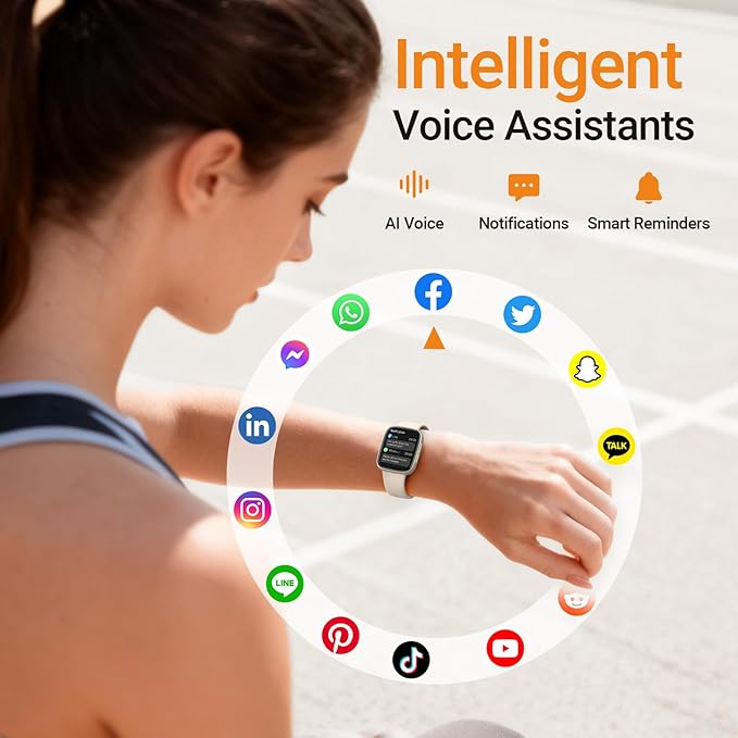 Fitpolo Smart Watch, 1.85" AMOLED Fitness Tracker with Bluetooth Call, Heart Rate/Sleep/SPO₂ Monitor, 100+ Sports Modes, 3ATM Waterproof Smartwatch for Android/iPhone/Samsung, Includes 2 Bands