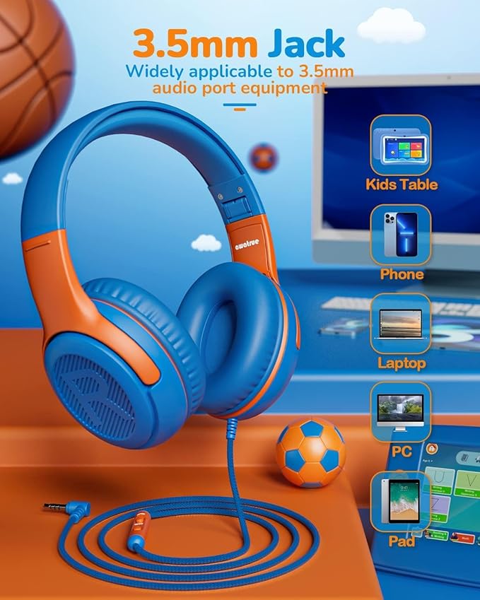 Kids Headphones with Cord - Comfortable and Durable Toddler Headphones for School and Work, Ideal Gift for Kids, Sons, Daughters Sound and Safe Listening Experience
