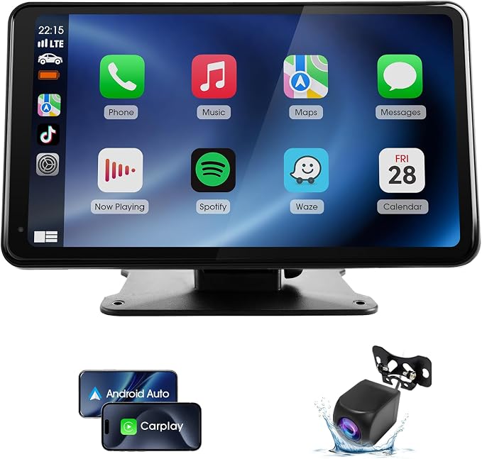 Wireless CarPlay & Android Auto Screen for Car - 7" Portable Car Stereo with 1080P Backup Camera, GPS Navigation, Voice Control, Bluetooth, FM, AUX - Universal Plug & Play Head Unit for Older Vehicles