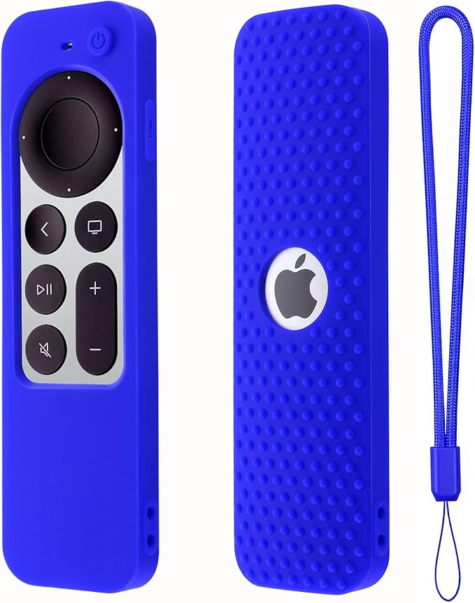 Silicone Remote Cover for Apple TV Siri Remote (2nd Gen) Soft Rubber Case for Apple TV Remote 4K Remote 2021&2022 Apple Siri Remote Case Cover with Lanyard(Blue)