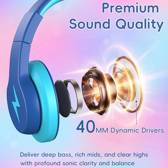 Wired Kids Headphones, USB Type C Headphones for Kids, 85dB Safe Volume, HD Stereo Sound,Comfortable Fit, Adjustable &Foldable, Ideal for Boys/Girls/School/Travel/Tablet(Deep Bule, No Mic)