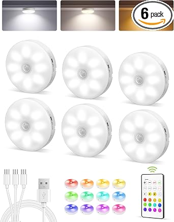 EZVALO RGB Under Cabinet Puck Lights with Remote, Motion Sensor Lights