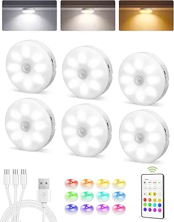EZVALO RGB Under Cabinet Puck Lights with Remote, Motion Sensor Lights