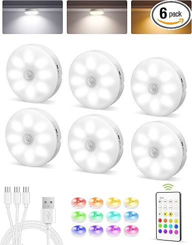 EZVALO RGB Under Cabinet Puck Lights with Remote, Motion Sensor Lights