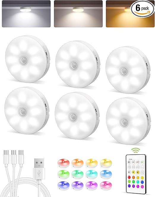 EZVALO RGB Under Cabinet Puck Lights with Remote, Motion Sensor Lights