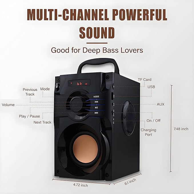 Bluetooth Speaker, Portable Wireless Speaker with Subwoofer Heavy Bass, FM Radio with LED, Remote Control, Phone Holder, MP3 Player for Party, Christmas, Indoor Outdoor, Mobile PC