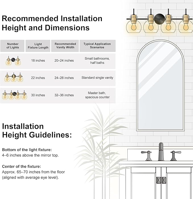 4 Light Bathroom Vanity Light, Black and Gold Light Fixtures, Sconces Wall Lighting with Glass Shade, Modern Brushed Vanity Lights for Bedroom, Hallway,Bathroom Lighting Fixtures Over Mirror