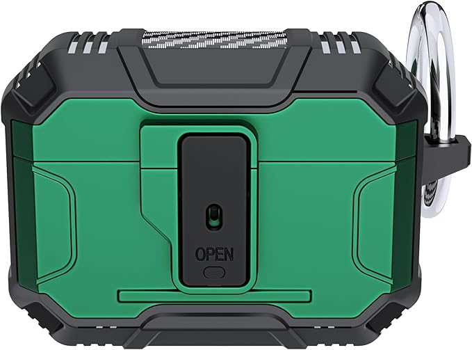 for AirPods Pro 3 Case, Secure Lock Magnetic Lid Cover with Keychain, Military Grade Shockproof Protective Case for Airpods Pro 3rd Generation, Wireless Charging & Front LED Visible, Green
