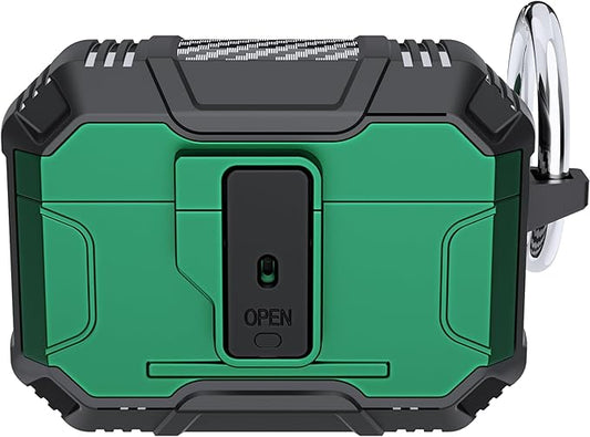for AirPods Pro 3 Case, Secure Lock Magnetic Lid Cover with Keychain, Military Grade Shockproof Protective Case for Airpods Pro 3rd Generation, Wireless Charging & Front LED Visible, Green