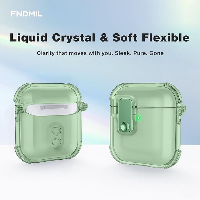 Case for AirPods 1/2 Case Cover with [Lock Safety & Pop Up][Military Shockproof] Anti-Yellow Transparent Soft TPU Wireless Charging for AirPods 1st/2nd Generation Case with Keychain,Clear Green