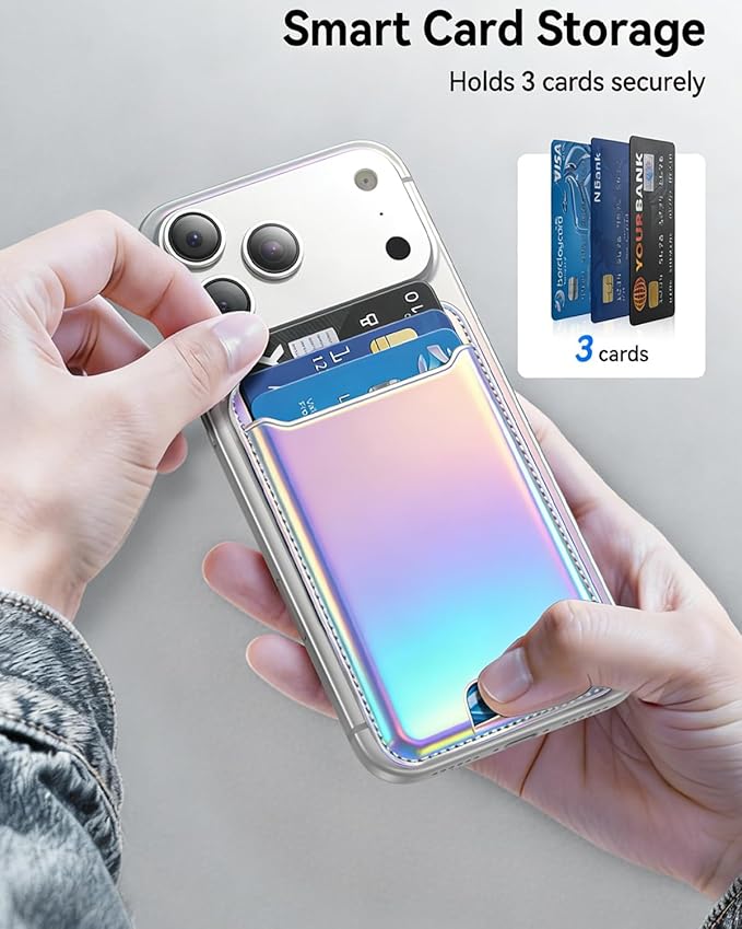 for MagSafe Wallet, 3 Cards Holder, Slim Magnetic Phone Wallet for iPhone 17/16/15/14/13/12 Pro Max Plus Air Series,RFID Blocking Vegan Leather,Rainbow