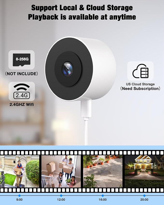 2K Window Camera for Home Security with Full Color Night Vision, 2.4GHz WiFi Indoor Security Cameras, Human & Motion Detection, 24/7 Monitoring, 2-Way Talk, Easy Install