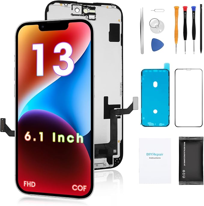 for iPhone 13 Screen Replacement 6.1', 3D Touch Display Full Repair kit, Digitizer Assembly with Tools Set, Tempered Glass, Instruction