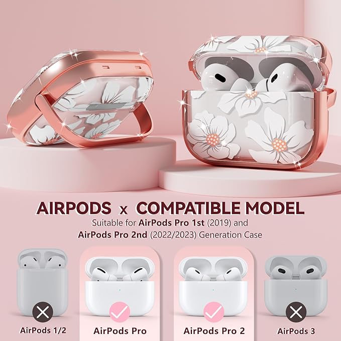 Inesore for AirPods Pro 2nd Generation Case Cover with Lock, Flowers Cute Clear Air Pods Pro 2 Case Hard iPod Pro Cases for Women Girls with Cleaner Kit (2023 USB-C /2022/2019) -White Lily