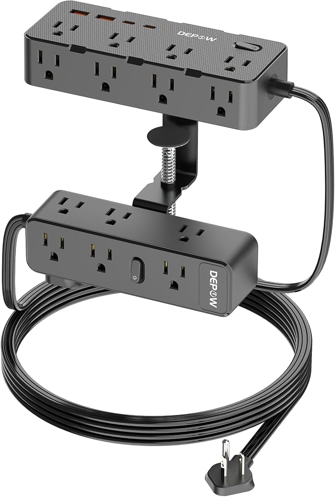 DEPOW Dual Layer Desk Clamp Power Strip, 17 Outlets+4 USB, 10Ft Cord, Black
