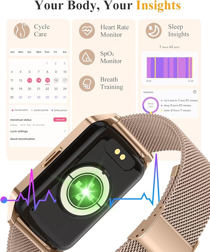 Fitness Tracker Watch for Women Men, Step Counter Compatible with iPhone Android, IP68 Waterproof Activity Tracker with Sleep Monitor, 110+ Sports Pedometer (Duskgold, 1.57)