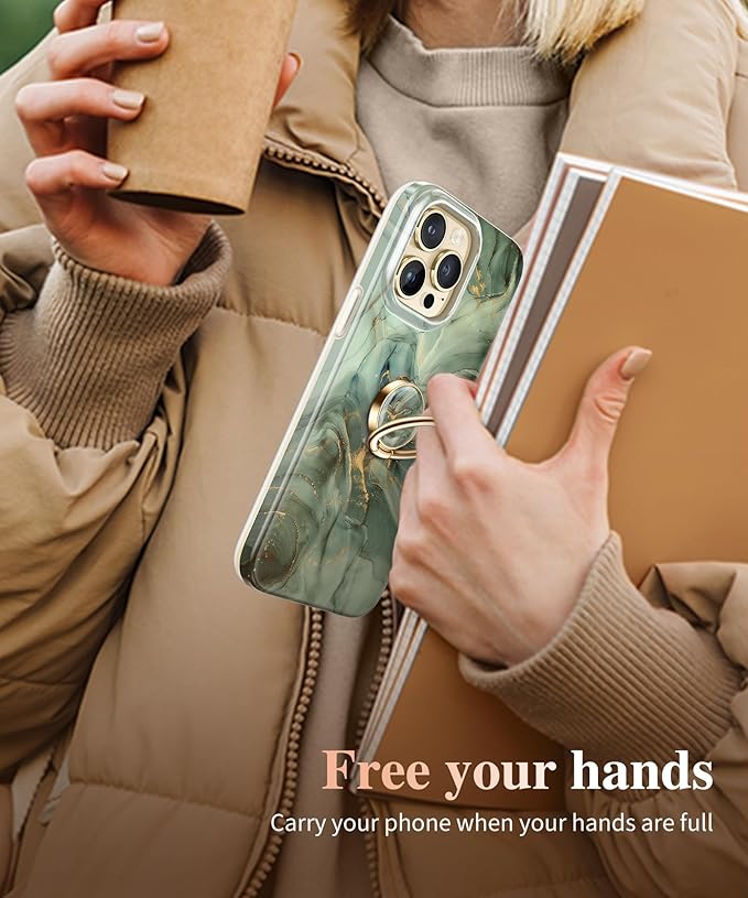 GVIEWIN Marble Cell Phone Ring Holder, Metal Kickstand Grip 360° Rotation Compatible with iPhone 17/16/15/14/Pro Max/Air/Plus Series & Galaxy S25/S24 Ultra and Other Phones (Desert Dream/Green)