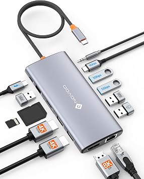 NOVOO 14 in 1 Docking Station Dual Monitor with Thunderbolt 3 to 4K HDMI