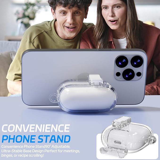 for AirPods 4 Case, Clear AirPod 4 Case Caver with Safety Lock & Phone Stand, Auto-Open Design for Apple AirPods 4th Gen 2024, Anti-Scratch & Shockproof Protective Cover with Cleaner & Keychain
