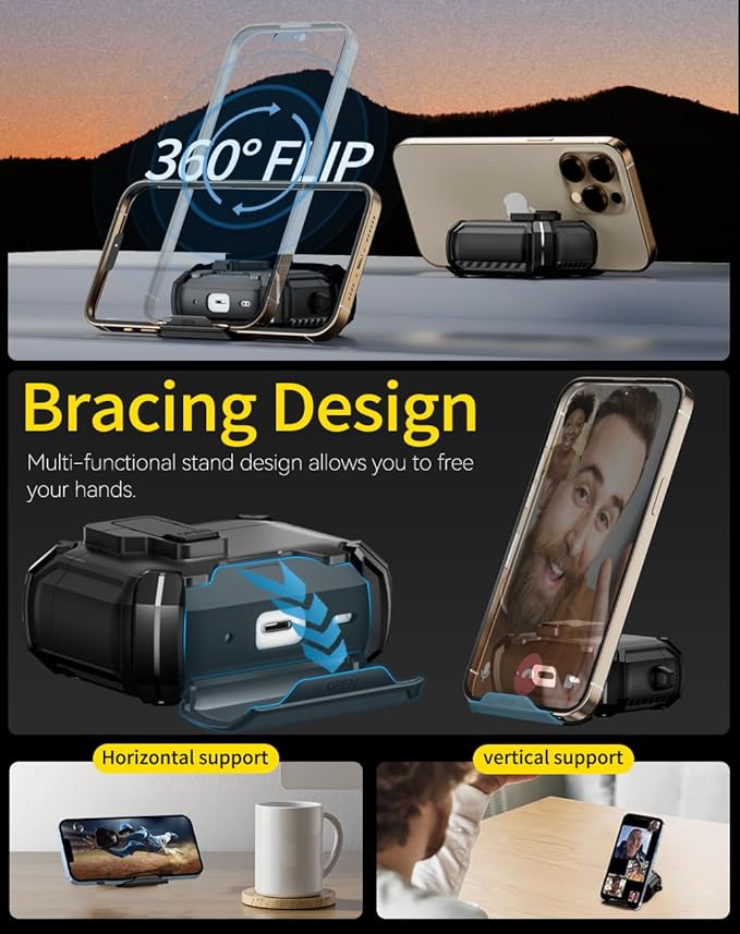 Compatible with AirPods Pro 2nd/1st Case,Magnetic Automatic Lock with Phone Stand & Cleaning Kit,Compatible with Magsafe Cover -Black