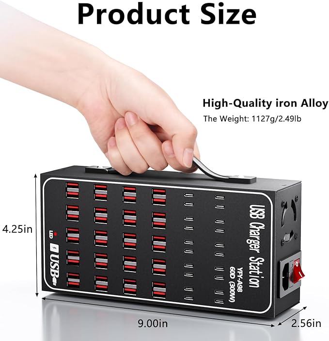 60 Port USB C Charger Block, 300W(60A) USB Charging Station, USB Hub Charger for Multiple Devices, USB C Multi Charge Compatible with iPhone 17 16 15 14 13, iPad, Samsung Galaxy S23 S24, Pixel