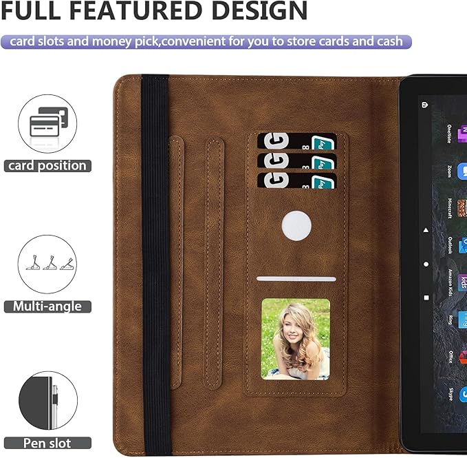 Dteck for Fire Max 11 (13th Generation) Tablet Case 11" 2023, PU Leather Protective Fold Stand With Adjustable Viewing Angles, 4 Card Slots, Cute Butterfly Lightweight Slim Folio Book, Brown