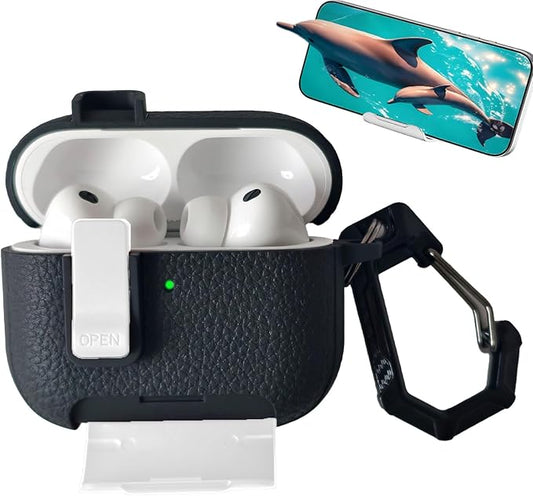 for Leather AirPods Pro 3 Case 2025| Cute Air Pods Pro 3 Case with Lock(Model A2700/A2931) | with Phone Holder & Keychain | Airpods 3 Pro Cases for Man Women(WhiteBlack)