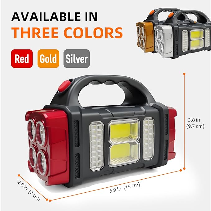 Versatile Solar Flashlight with Dual Charging Modes | 4 Light Modes USB/Solar Powered| Portable Emergency Charger & Outdoor Camping Light (Gold)