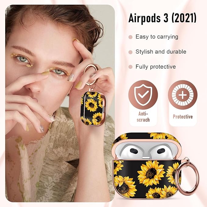 Maxjoy for AirPods 3rd Generation Case, Compatible with Apple AirPods 3rd Charging Case, Yellow Flowers