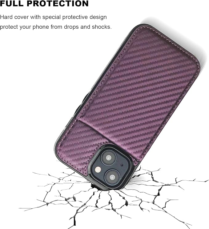 KIHUWEY Compatible with iPhone 15 Case Wallet with Credit Card Holder, Flip Premium Leather Magnetic Clasp Kickstand Heavy Duty Protective Cover for iPhone 15 6.1 Inch (Carbon Purple)