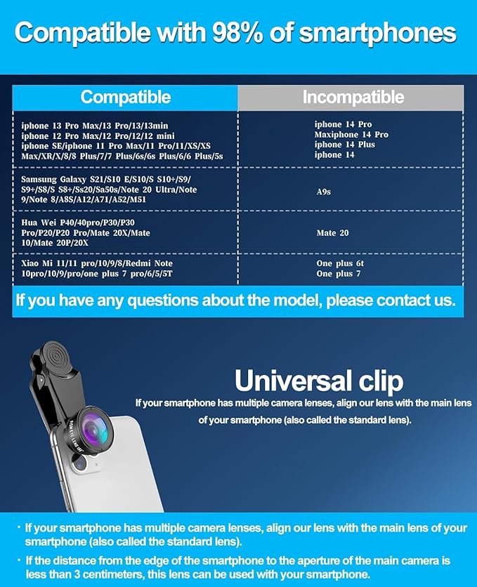 10 in 1 Phone Camera Lens Kit Compatible with iPhone & Samsung and Most of Smartphone - Wide/Macro/Telephoto/Fisheye + CPL/Star Filters, for iPhone & Android, HD Pouch Universal Phone Lens Clip