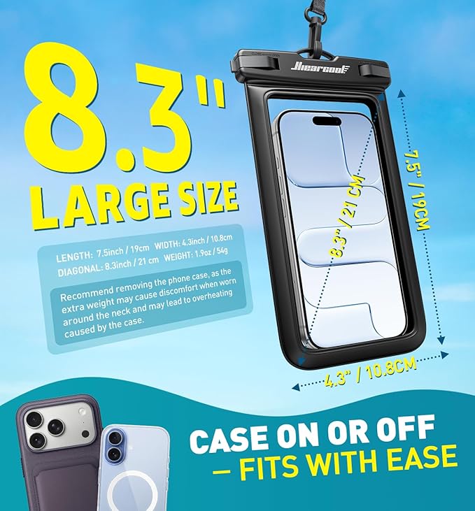 Hiearcool Waterproof Phone Pouch,Waterproof Cell Phone Dry Bag for iPhone,Universal Waterproof Case Beach Essentials for Vacation Kayak Cruise Accessories Must Haves-Black&Yellow-2Pack