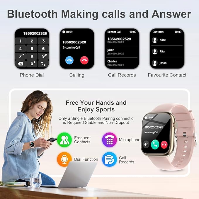 GADIXY Smart Watches for Women Answer/Make Calls, 1.83" HD,7 Day+ Battery Fitness Watch with Heart Rate/Sleep Monitor, 110 Sports Activity Trackers, IP68 Women Smartwatch for Android/iOS,Pink
