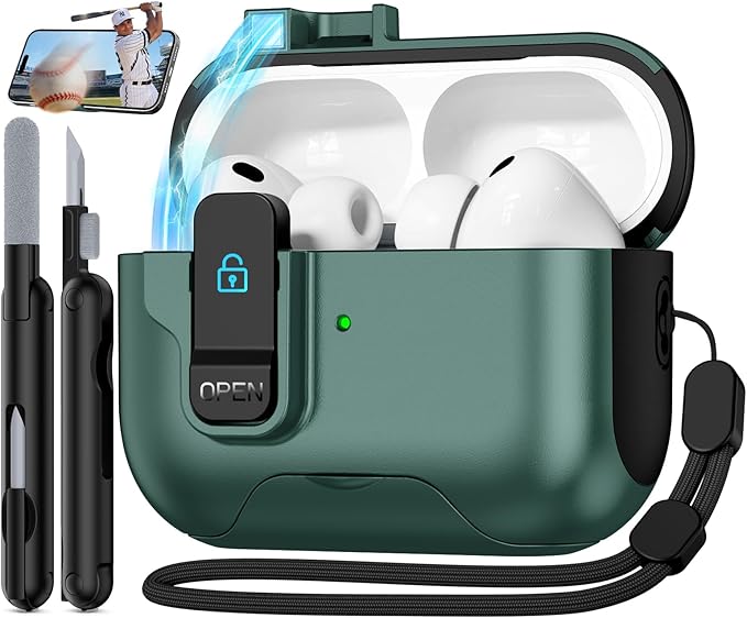 Compatible with AirPods Pro 3 2025 Case with Phone Stand & Cleaning Kit,Magnetic Automatic Lock Design Cover for Air pods Pro 3rd-(Light Green)