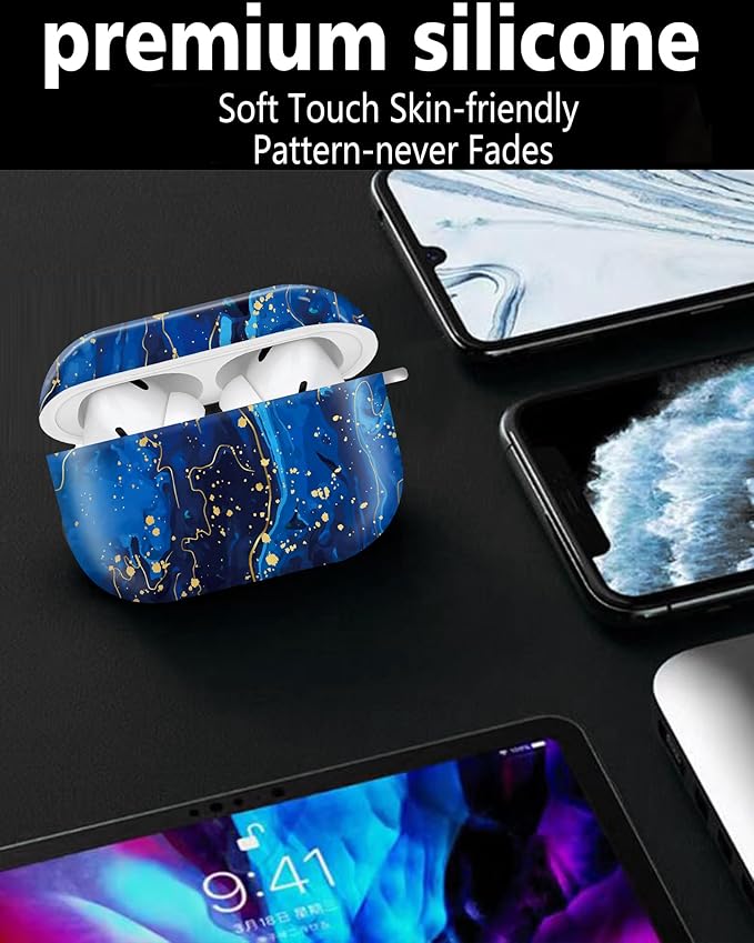 Cute Hard Case Compatible with AirPods Pro 2nd/1st Generation, Protective Cover with Golden Keychain, Fits 2023/2022/2019 Models, for Women, Girls, and Men(Cute Blue Flower