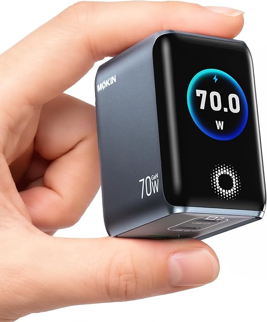 MOKiN 70W USB C Charger with Smart Display, Mini 3-Port GaN Fast Charger