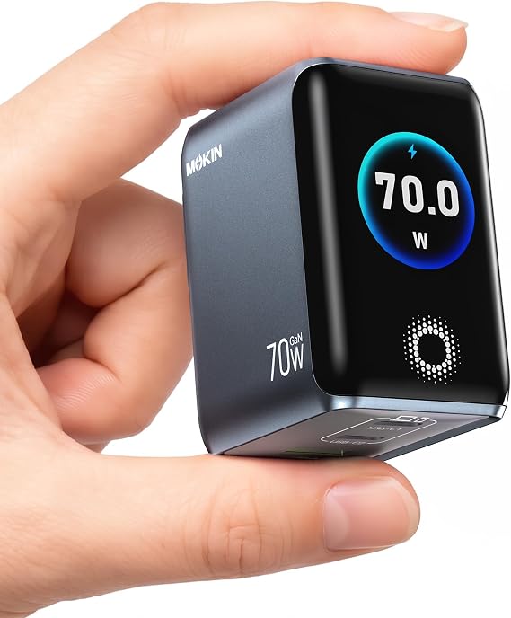MOKiN 70W USB C Charger with Smart Display, Mini 3-Port GaN Fast Charger