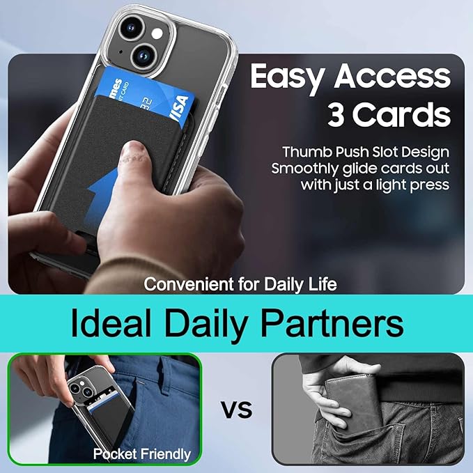 Magnetic for iPhone 14 Case & iPhone 13 Case Clear with Black Card Holder, Compatible with MagSafe, Slim Shockproof Phone Cover with Detachable Wallet, Built-in Magnet Ring
