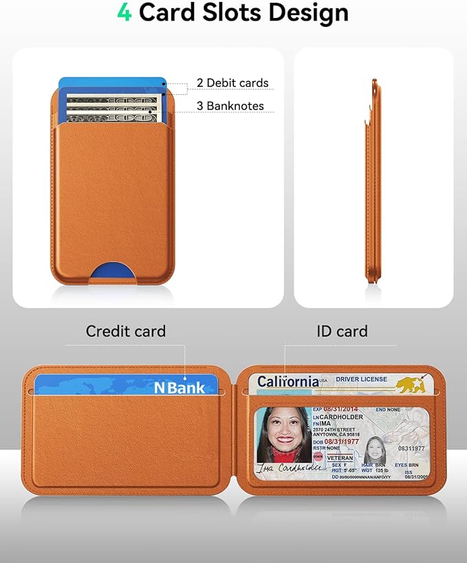 for MagSafe Wallet with Stand, 5 Card Holder, Slim Leather Magnetic Wallet for iPhone 17/16/15/14/13/12 Pro Max Plus Air Series, 3 Card Slots & 1 Cash Slot,Brown