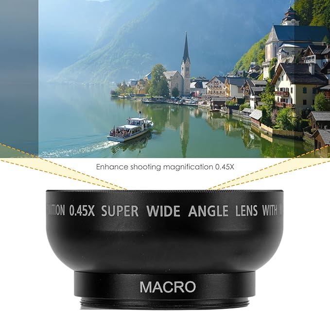 46MM 0.45X Wide Angle Lens, with Macro Photography, Enhanced Magnification, Alloy and Optical Glass, Camera Lens for 46MM Filter Aperture