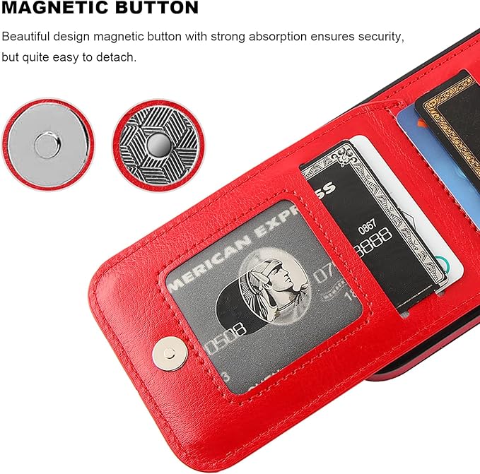 KIHUWEY Compatible with iPhone 16 Case Wallet with Credit Card Holder, Flip Premium Leather Magnetic Clasp Kickstand Heavy Duty Protective Cover for iPhone 16 6.1 Inch (Red)