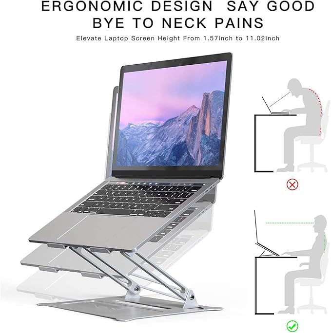 Zerodeko Aluminum Alloy Adjustable Foldable Laptop Computer Stand Portable Notebook PC Holder for Office and Travel Use Silver