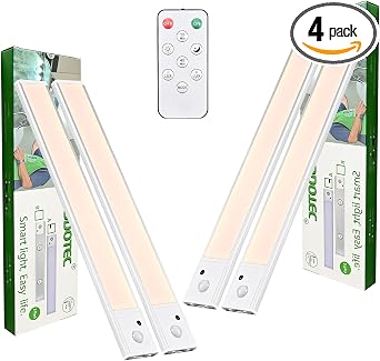 12 inch Under Cabinet Lighting 4 Pack, Wireless Motion Sensor LED Closet Light with Remote, USB-C Rechargeable, 3 Color Temperatures, Magnetic Mount for Kitchen Pantry Wardrobe Counter