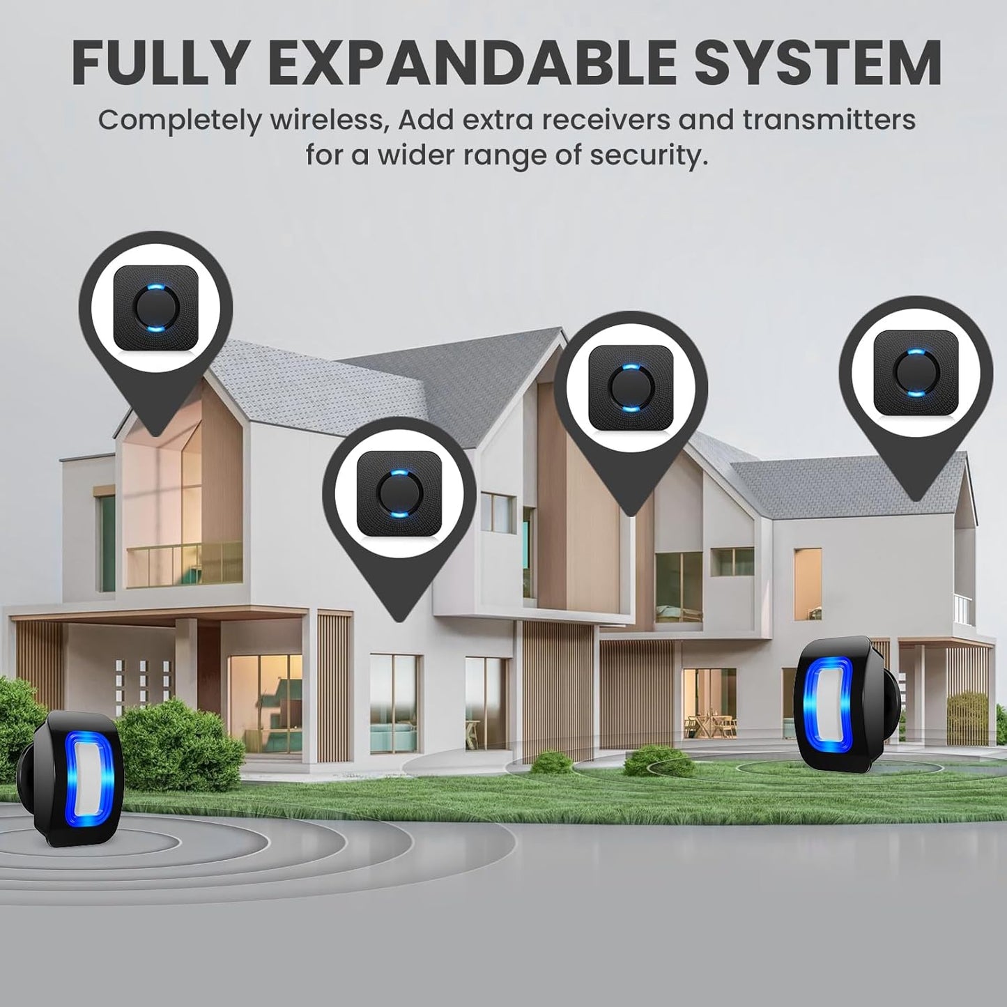 Wireless Motion Sensor LED Light - Motion Detector Alarm Chimes Door Sensor with 500 FT Range Security Alert Monitor System for Home, Business, Store, Office, School