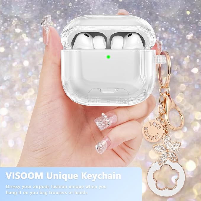 Case for Airpods iPods Pro 3 Case 2025 with Phone Stand for Women-VISOOM Clear Air Pod iPod Pro3 Cases Cover Cute Girly Airpods Case Pro3 Bling Glitter AirPods Pro3 Cases Hard Shell with Keychain