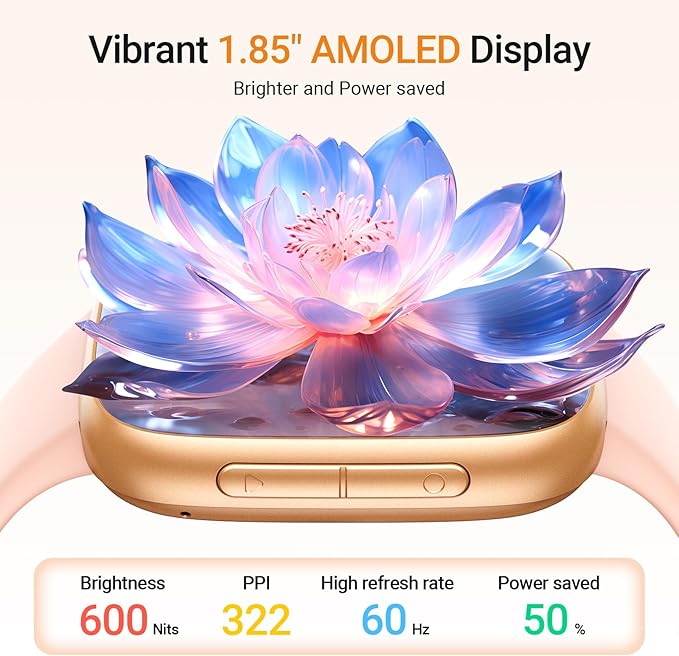 Fitpolo Smart Watch for Women, 1.85" AMOLED Fitness Tracker with Bluetooth Call, Heart Rate/Sleep/SPO₂ Monitor, 100+ Sports Modes, 3ATM Waterproof Smartwatch for Android/iPhone, Includes 2 Bands